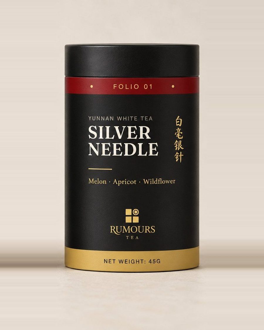 The Silver Needle tin, black with the FOLIO 01 band